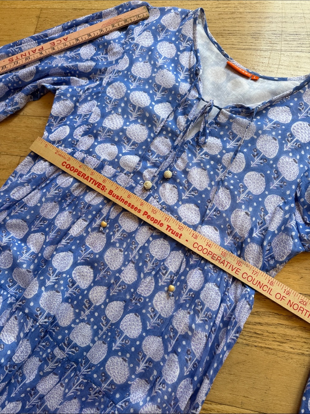 Oliphant blue and white long sleeve dress, size large - Picture 6 of 12